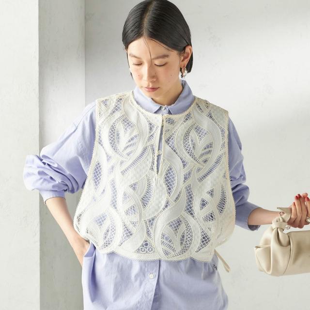 シップス（SHIPS）/《予約》〈手洗い可能〉刺繍 スカラップ レース ノースリーブ プルオーバー