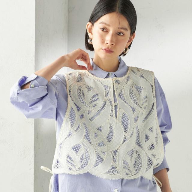 シップス（SHIPS）/《予約》〈手洗い可能〉刺繍 スカラップ レース ノースリーブ プルオーバー