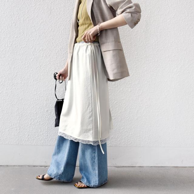 シップス（SHIPS）/《予約》〈洗濯機可能〉ダル サテン 裾 レース スカート