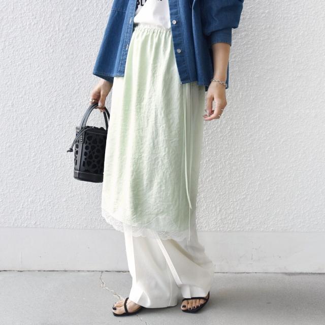 シップス（SHIPS）/《予約》〈洗濯機可能〉ダル サテン 裾 レース スカート