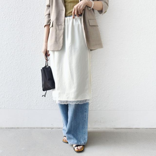 シップス（SHIPS）/《予約》〈洗濯機可能〉ダル サテン 裾 レース スカート