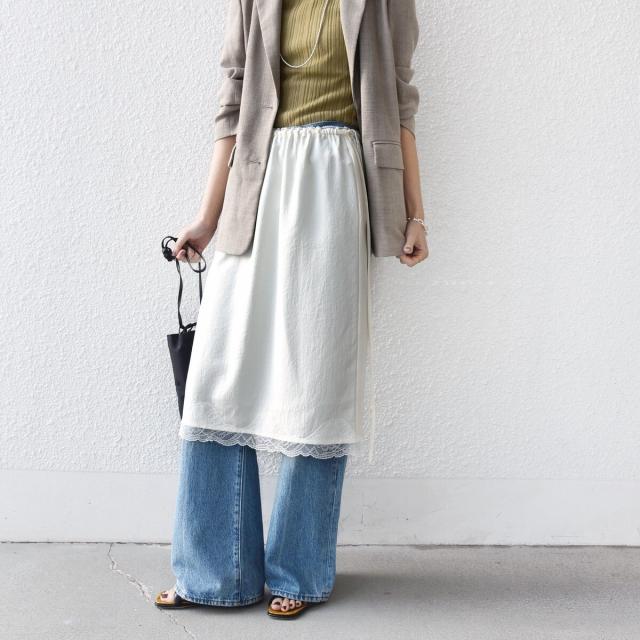 シップス（SHIPS）/《予約》〈洗濯機可能〉ダル サテン 裾 レース スカート