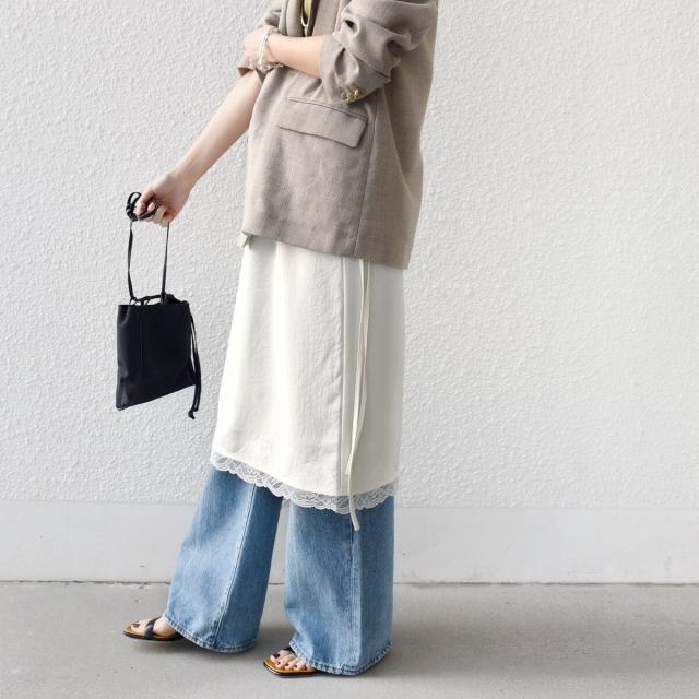 シップス（SHIPS）/《予約》〈洗濯機可能〉ダル サテン 裾 レース スカート