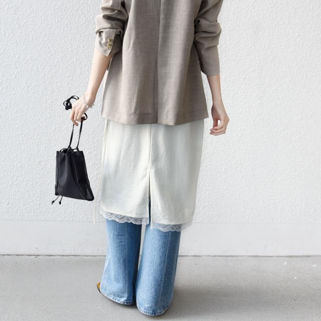 シップス（SHIPS）/《予約》〈洗濯機可能〉ダル サテン 裾 レース スカート