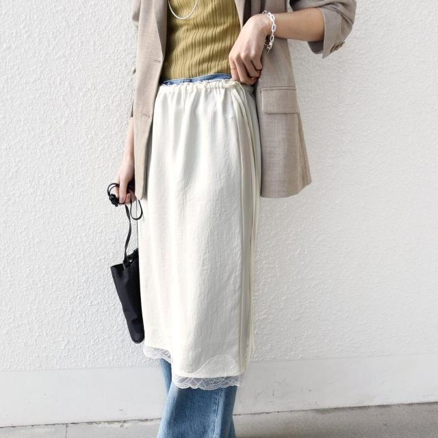 シップス（SHIPS）/《予約》〈洗濯機可能〉ダル サテン 裾 レース スカート