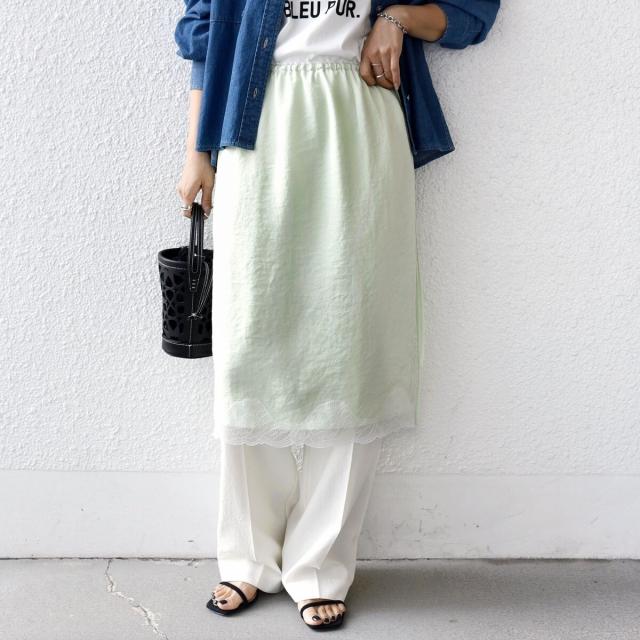 シップス（SHIPS）/《予約》〈洗濯機可能〉ダル サテン 裾 レース スカート