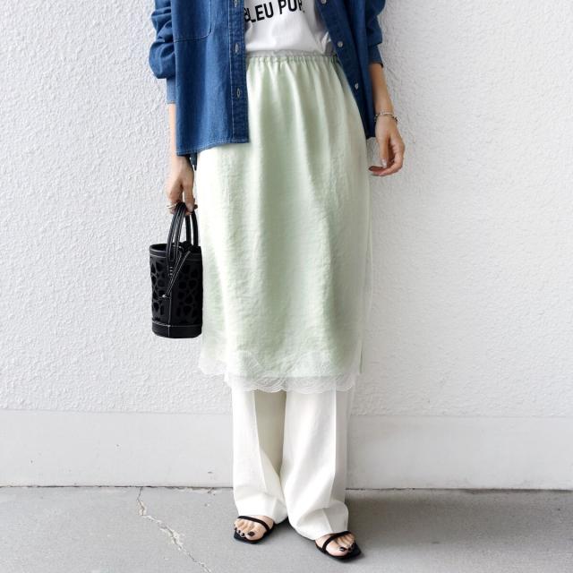 シップス（SHIPS）/《予約》〈洗濯機可能〉ダル サテン 裾 レース スカート