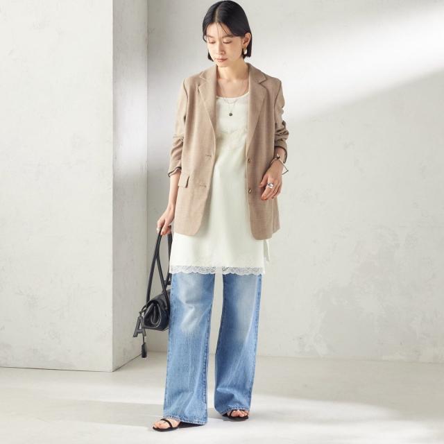 シップス（SHIPS）/《予約》〈洗濯機可能〉ダル サテン レース スリット キャミソール