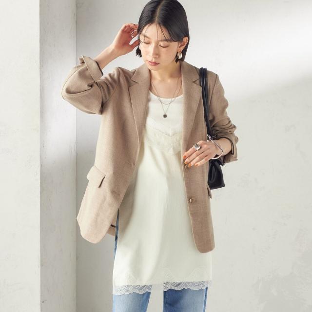 シップス（SHIPS）/《予約》〈洗濯機可能〉ダル サテン レース スリット キャミソール