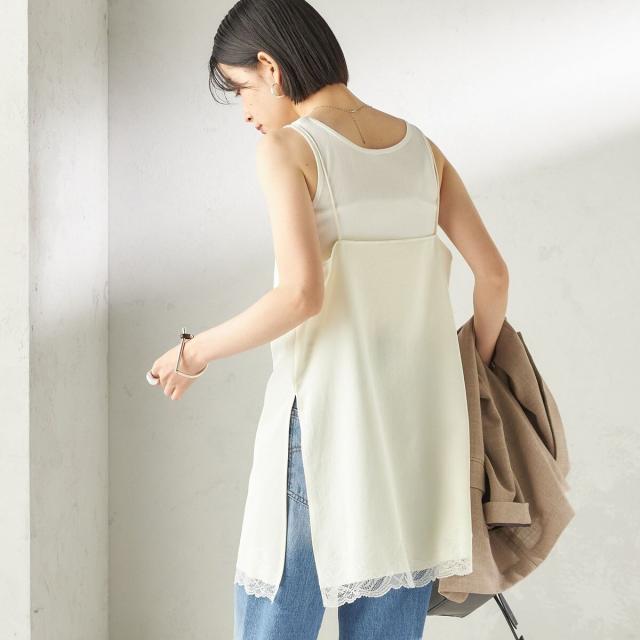 シップス（SHIPS）/《予約》〈洗濯機可能〉ダル サテン レース スリット キャミソール