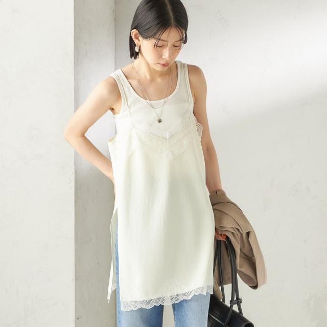 シップス（SHIPS）/《予約》〈洗濯機可能〉ダル サテン レース スリット キャミソール