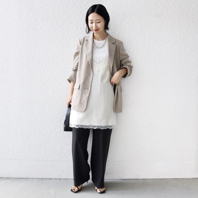 シップス（SHIPS）/《予約》〈洗濯機可能〉ダル サテン レース スリット キャミソール