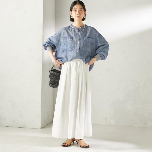 シップス（SHIPS）/《予約》〈手洗い可能〉シアー デニム 袖 リブ バンドカラー シャツ