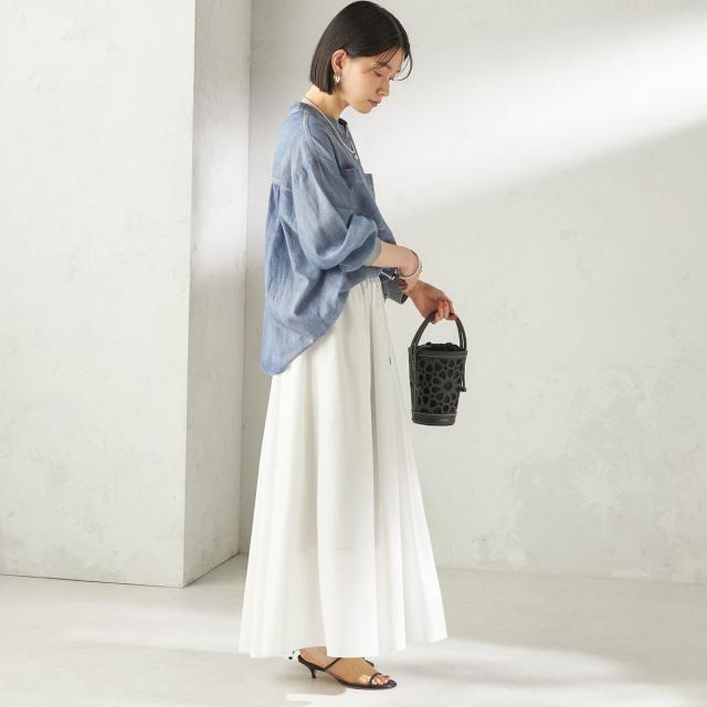 シップス（SHIPS）/《予約》〈手洗い可能〉シアー デニム 袖 リブ バンドカラー シャツ