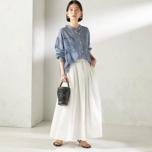 シップス（SHIPS）/《予約》〈手洗い可能〉シアー デニム 袖 リブ バンドカラー シャツ