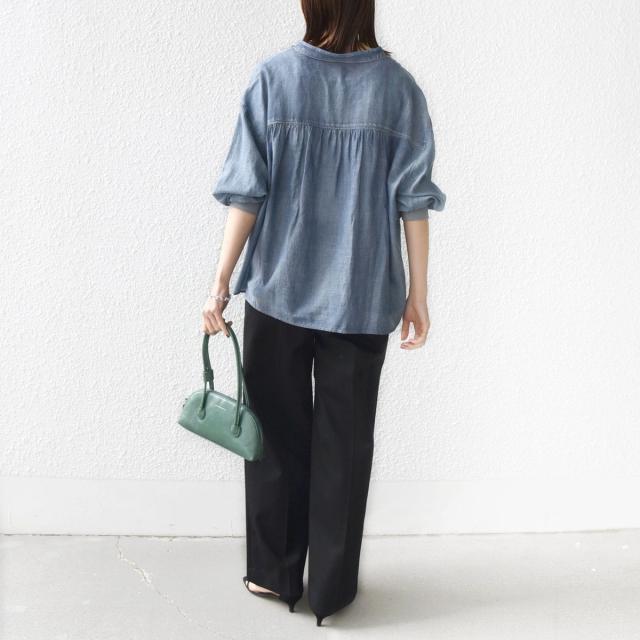 シップス（SHIPS）/《予約》〈手洗い可能〉シアー デニム 袖 リブ バンドカラー シャツ