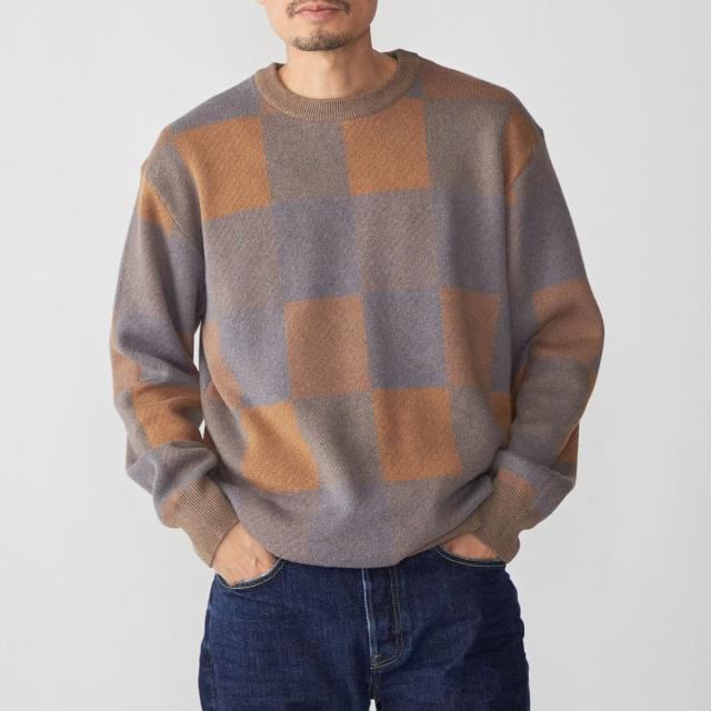 シップス（SHIPS）/SHIPS: 〈洗濯機可能〉チェック コットンカシミヤ クルーネック