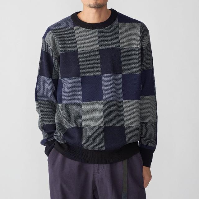 シップス（SHIPS）/SHIPS: 〈洗濯機可能〉チェック コットンカシミヤ クルーネック