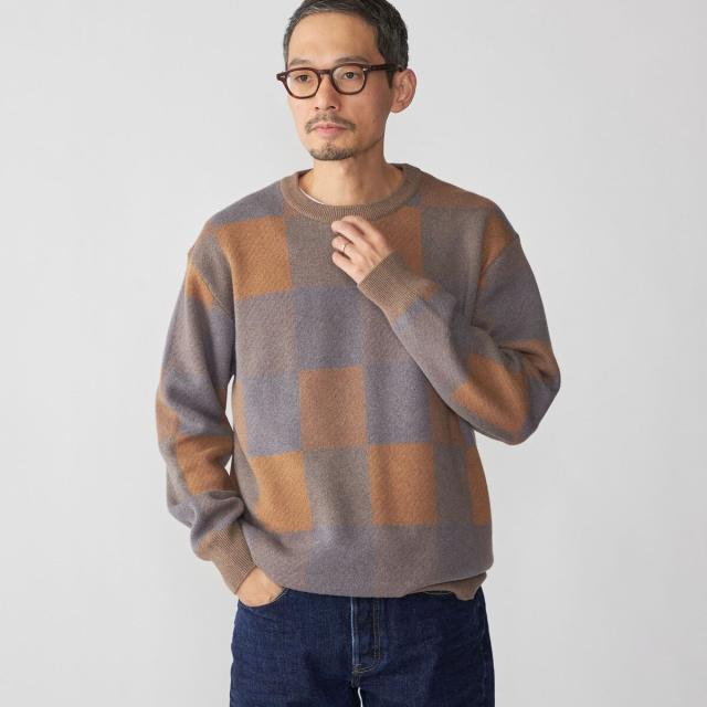 シップス（SHIPS）/SHIPS: 〈洗濯機可能〉チェック コットンカシミヤ クルーネック