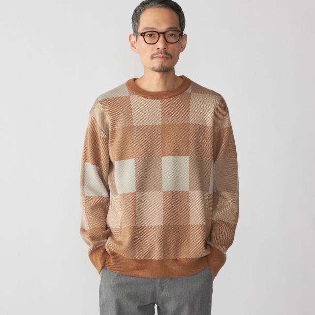 シップス（SHIPS）/SHIPS: 〈洗濯機可能〉チェック コットンカシミヤ クルーネック