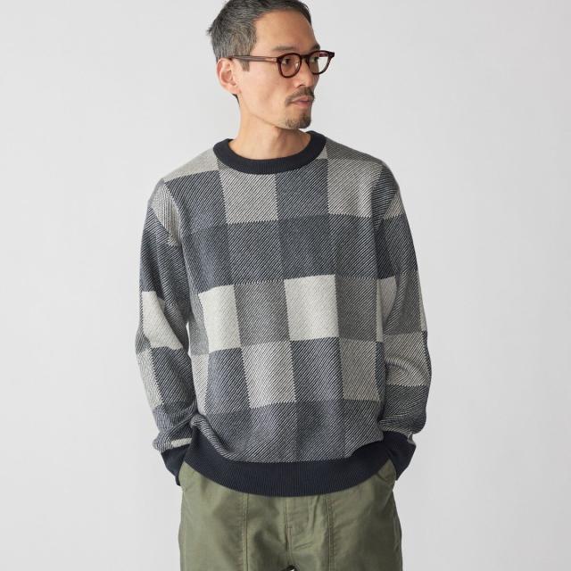 シップス（SHIPS）/SHIPS: 〈洗濯機可能〉チェック コットンカシミヤ クルーネック