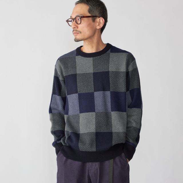 シップス（SHIPS）/SHIPS: 〈洗濯機可能〉チェック コットンカシミヤ クルーネック