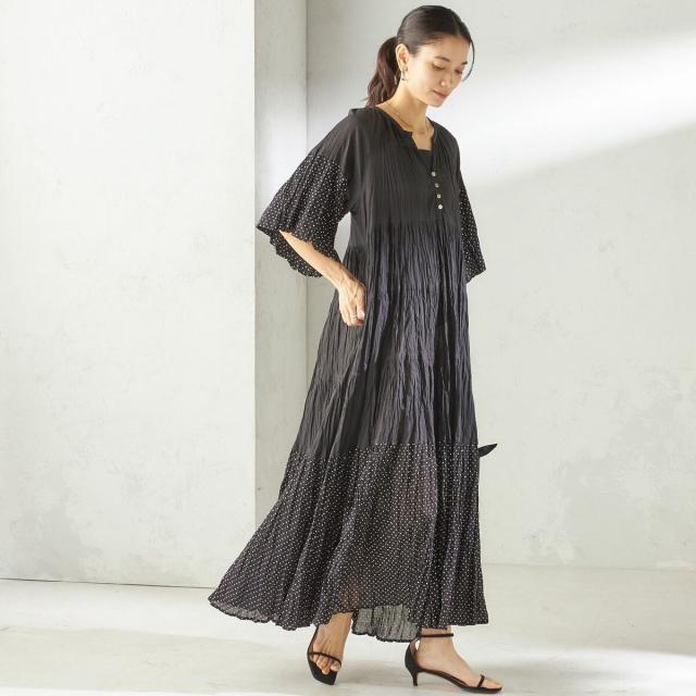 シップス（SHIPS）/【SHIPS別注】Fanaka:〈手洗い可能〉クリンクル 袖 フレア ワンピース