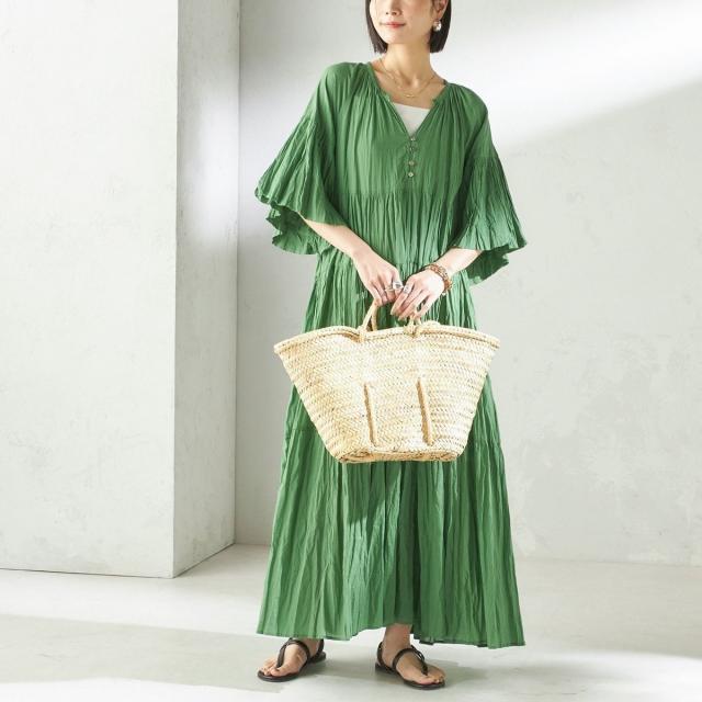 シップス（SHIPS）/【SHIPS別注】Fanaka:〈手洗い可能〉クリンクル 袖 フレア ワンピース
