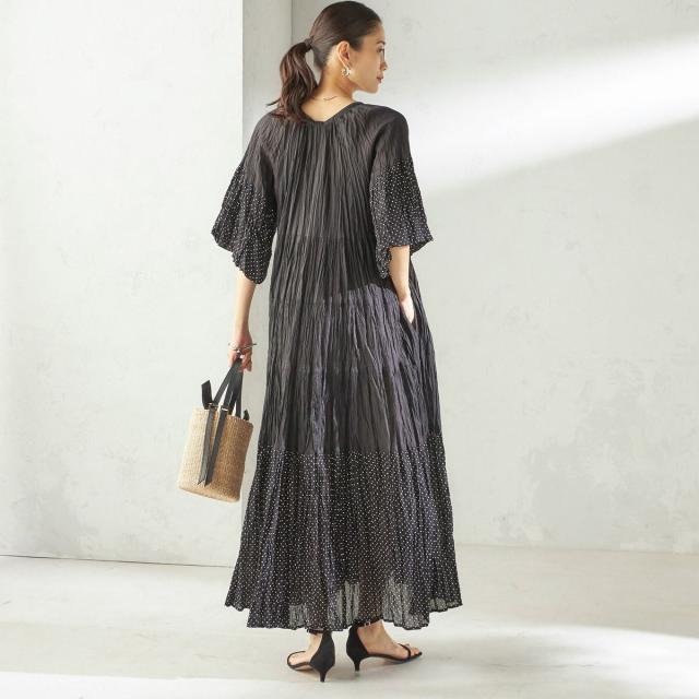 シップス（SHIPS）/【SHIPS別注】Fanaka:〈手洗い可能〉クリンクル 袖 フレア ワンピース
