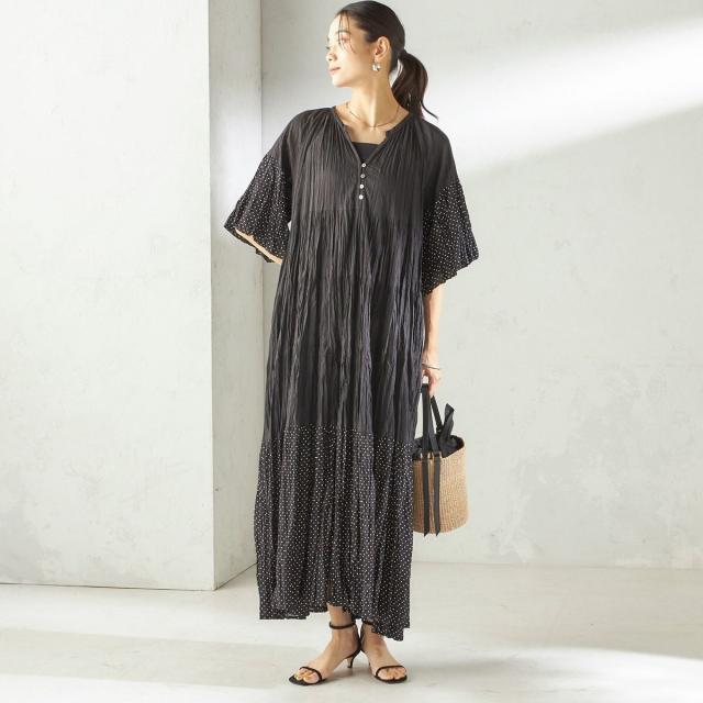 シップス（SHIPS）/【SHIPS別注】Fanaka:〈手洗い可能〉クリンクル 袖 フレア ワンピース