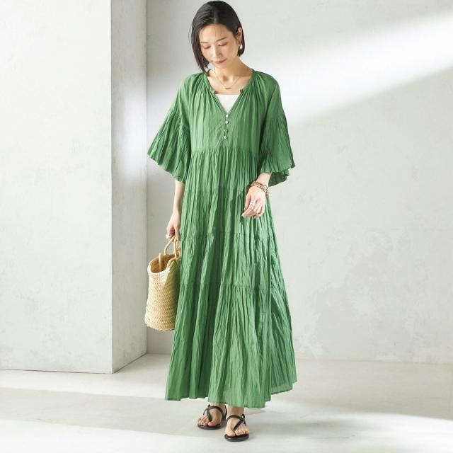シップス（SHIPS）/【SHIPS別注】Fanaka:〈手洗い可能〉クリンクル 袖 フレア ワンピース