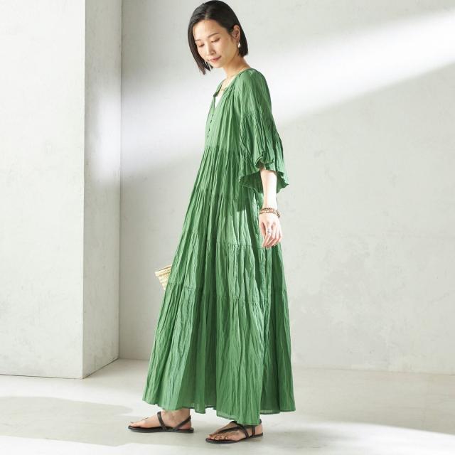 シップス（SHIPS）/【SHIPS別注】Fanaka:〈手洗い可能〉クリンクル 袖 フレア ワンピース