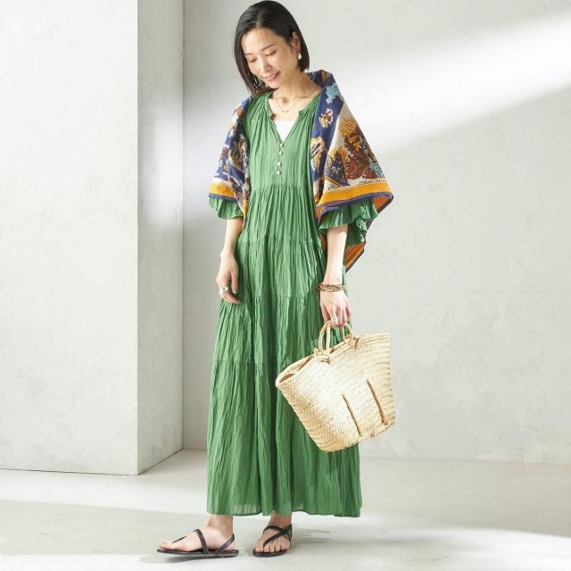 シップス（SHIPS）/【SHIPS別注】Fanaka:〈手洗い可能〉クリンクル 袖 フレア ワンピース