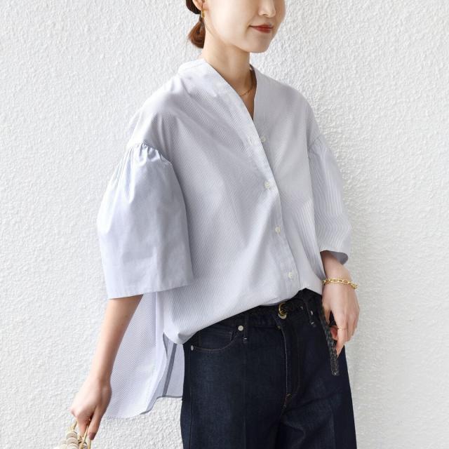 シップス（SHIPS）/《予約》〈手洗い可能〉バック フレア 袖 ギャザー スキッパー ブラウス