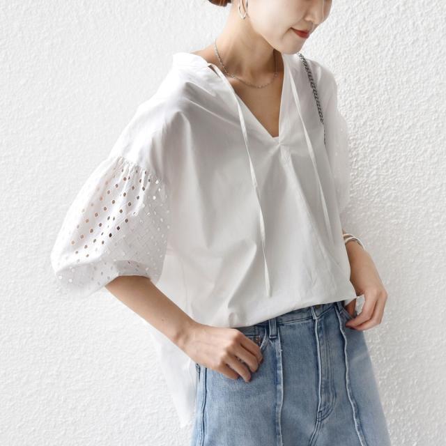 シップス（SHIPS）/〈手洗い可能〉カットワーク レース スリーブ ブラウス