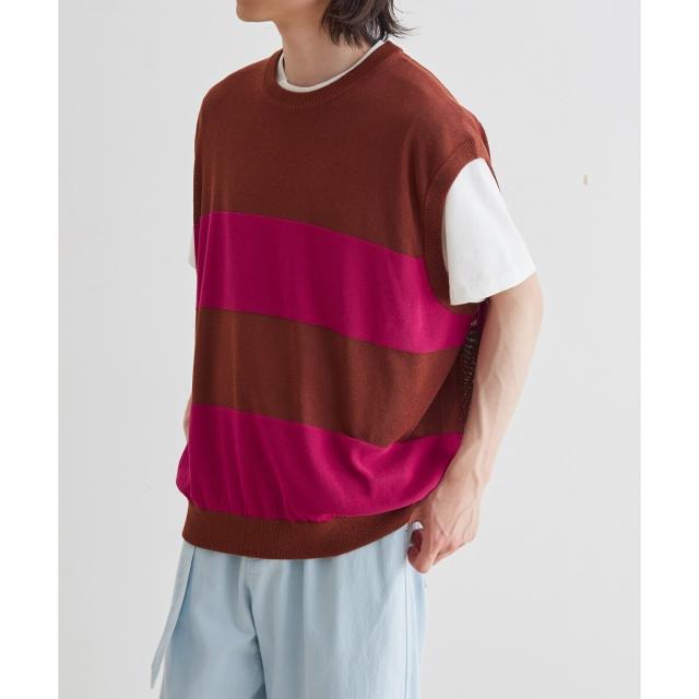 早いもの勝ち‼️ADAM ET ROPE' ボーダーニットベスト アダムエロペ（ADAM ET ROPE'）/WASHI MIX ボーダー ニット