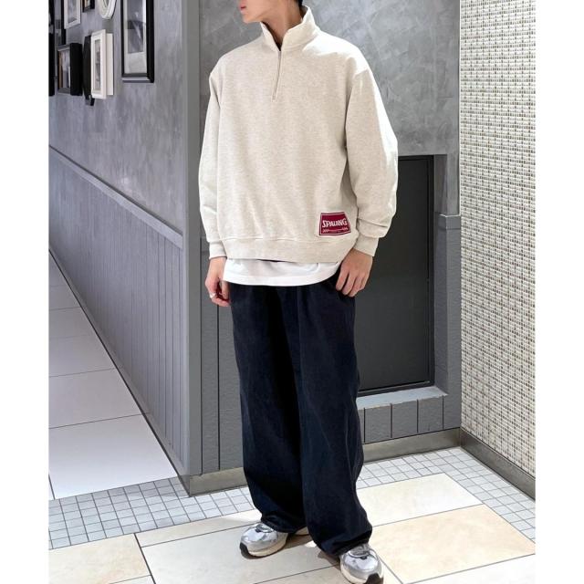 アダムエロペ（ADAM ET ROPE’）/《別注》【SPALDING/スポルディング】EMBROIDERY HALF ZIP POLO SWE