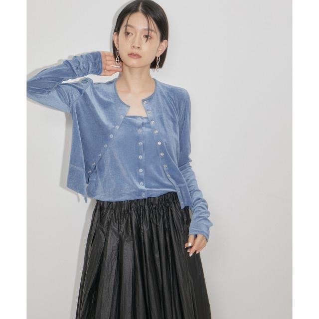 アダムエロペ（ADAM ET ROPE’）/【洗える・ストレッチ】シアートリコットベロアカーディガン