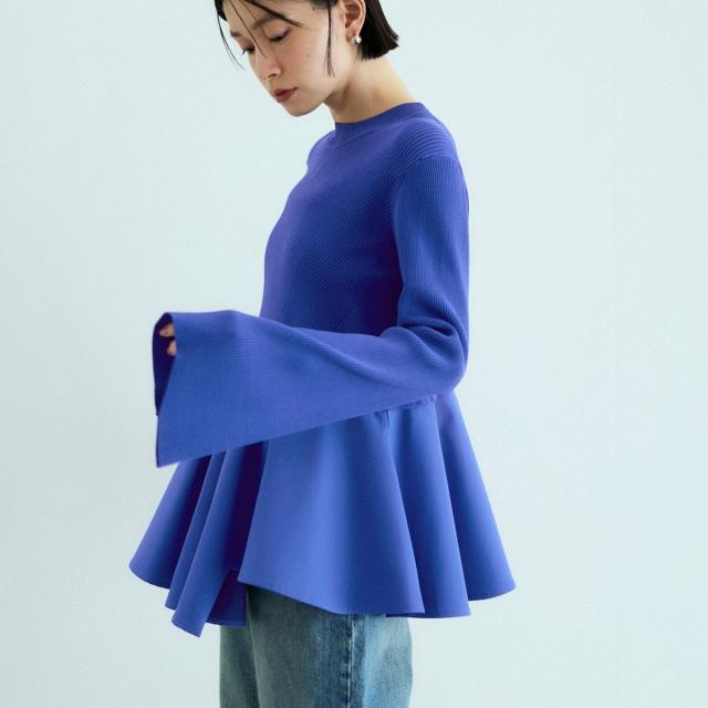 アダムエロペ（ADAM ET ROPE’）/【サステナブル】・【オケージョン】・【洗える】ペプラムコンビニットプルオーバー