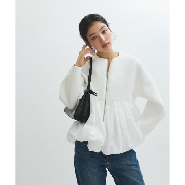 アダムエロペ（ADAM ET ROPE’）/ダンボールタフタペプラムカーディガン