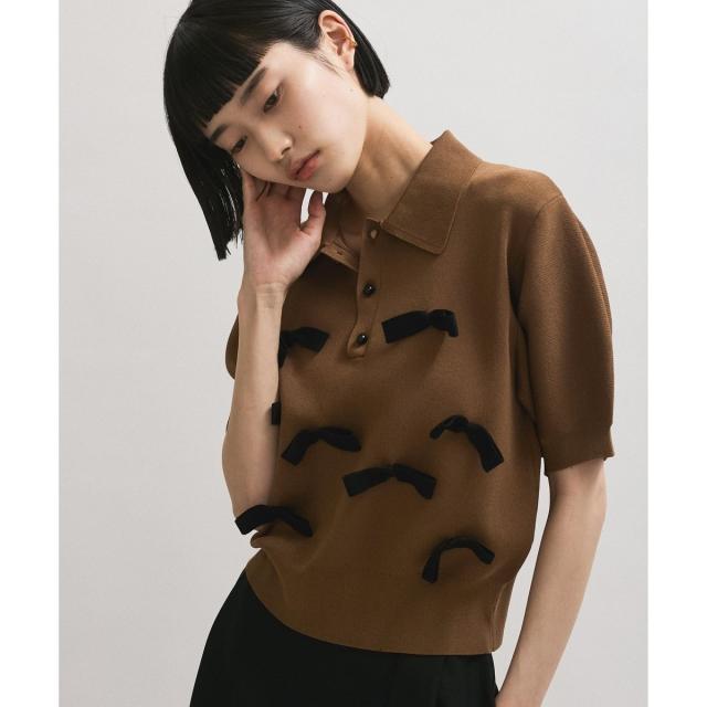 アダムエロペ　リボン付ニットポロシャツ セール】リボンポロニット（ポロシャツ）｜ADAM ET ROPE