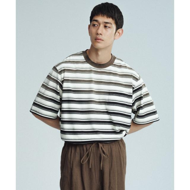 アダムエロペ（ADAM ET ROPE’）/フェード加工 ハーフスリーブ ボーダー Tシャツ