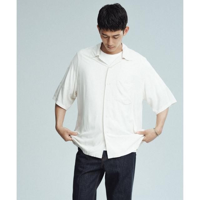 アダムエロペ（ADAM ET ROPE’）/《BLACK/WHITE》プレーンカラー アロハシャツ