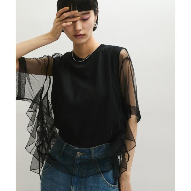 アダムエロペ（ADAM ET ROPE’）/【サステナブル】・【定番人気】ギャザーチュールトップス