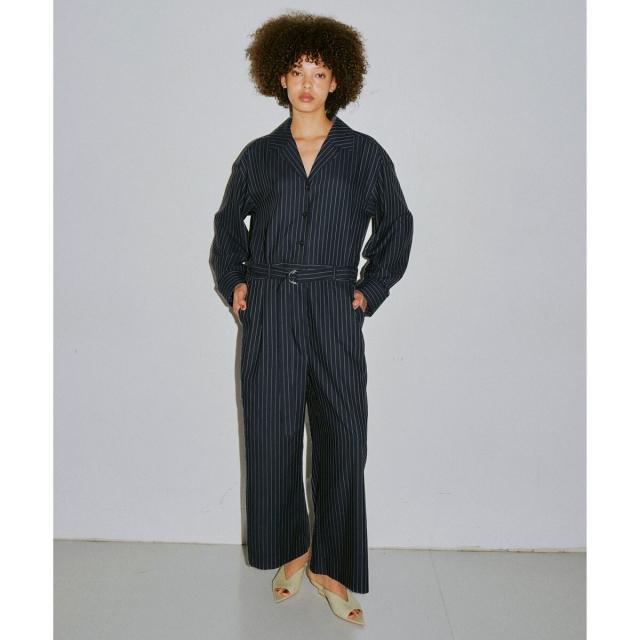 アダムエロペ（ADAM ET ROPE’）/ストライプオープンカラージャンプスーツ
