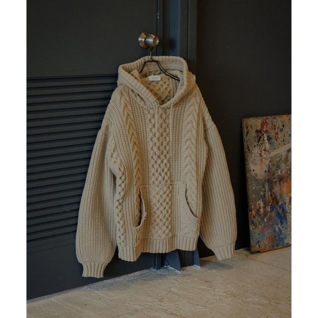 アダムエロペ（ADAM ET ROPE’）/【WEB限定】ボリュームケーブル ニット パーカー / ロングシーズン着用可能 / 超軽量 / ユニ