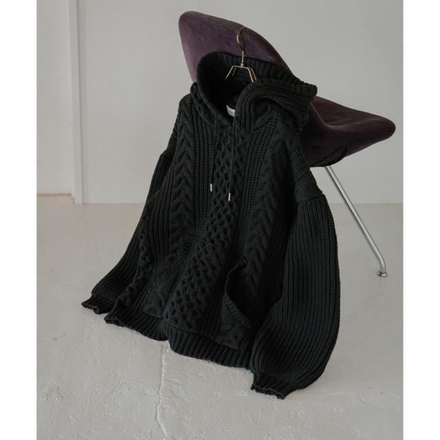 アダムエロペ（ADAM ET ROPE’）/【WEB限定】ボリュームケーブル ニット パーカー / ロングシーズン着用可能 / 超軽量 / ユニ_4