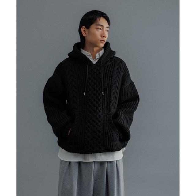 アダムエロペ（ADAM ET ROPE’）/【WEB限定】ボリュームケーブル ニット パーカー / ロングシーズン着用可能 / 超軽量 / ユニ_5