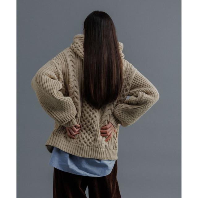 アダムエロペ（ADAM ET ROPE’）/【WEB限定】ボリュームケーブル ニット パーカー / ロングシーズン着用可能 / 超軽量 / ユニ_10
