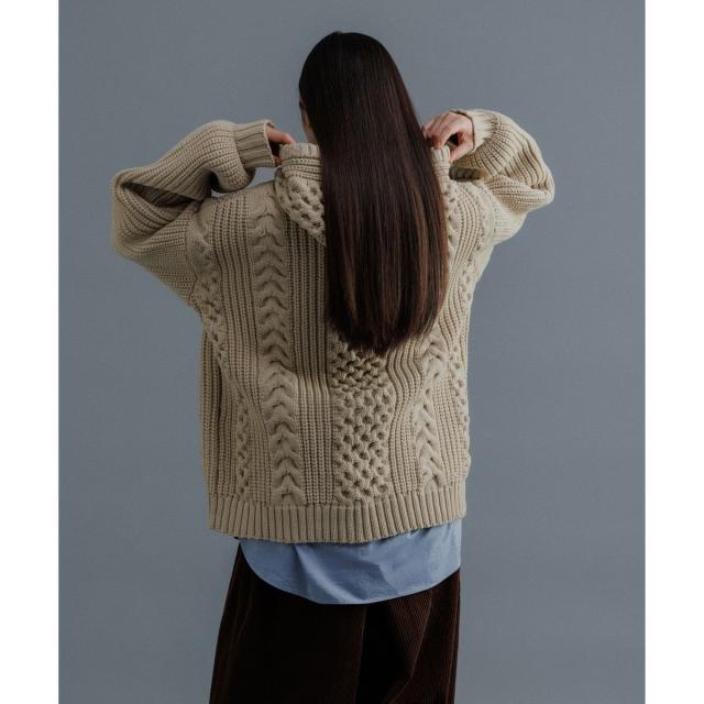 アダムエロペ（ADAM ET ROPE’）/【WEB限定】ボリュームケーブル ニット パーカー / ロングシーズン着用可能 / 超軽量 / ユニ_11
